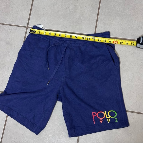 Polo Ralph Lauren Men SweatShorts Blue Polo 1992 Logo Fleece Elastic Waist Small - Picture 8 of 8